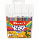 Набор фломастеров 12 цветов Luxor Coloring (линия 1мм, смываемые) пвх-упаковка (6101/12 WT), 144 уп.